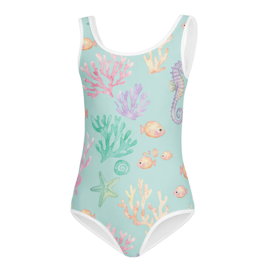 Girls Botanical Garden Swimsuit – Cute Kids One-Piece Mint Floral Summer Swimwear 7