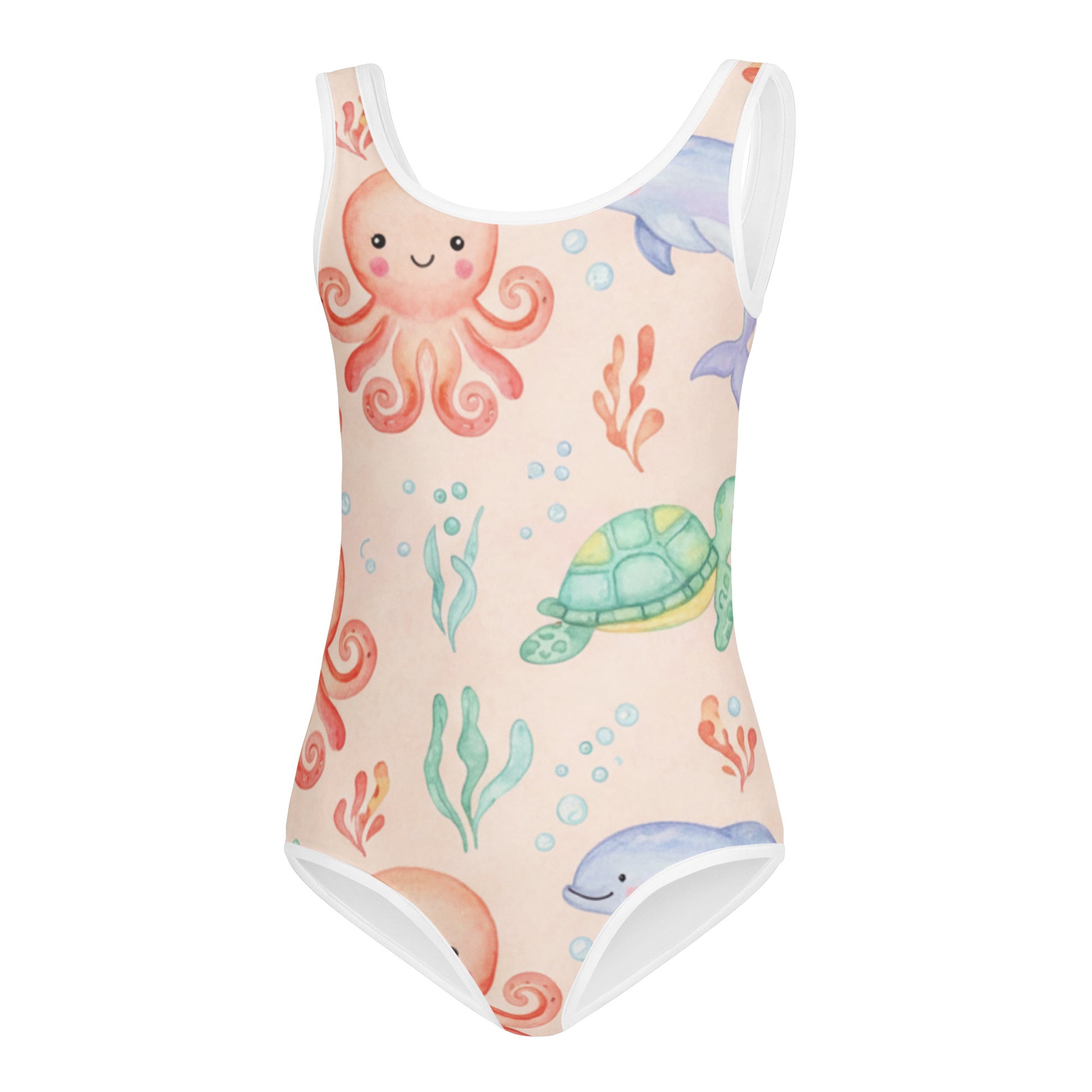 Girls Tropical Floral Swimsuit – Cute Kids One-Piece Peach Summer Swimwear 7
