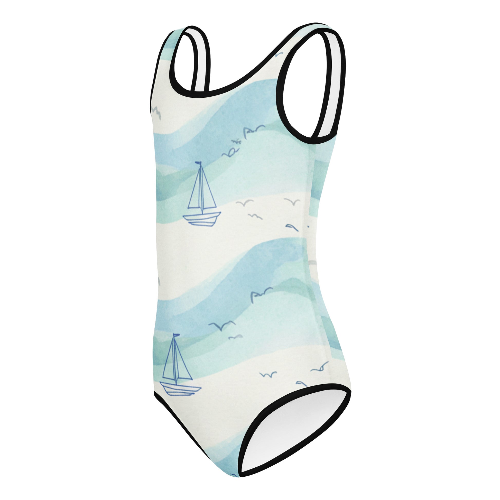 Kids Swimsuit – White Botanical Print Girls One-Piece | Eco-Friendly Stretch Swimwear for Beach & Pool 7