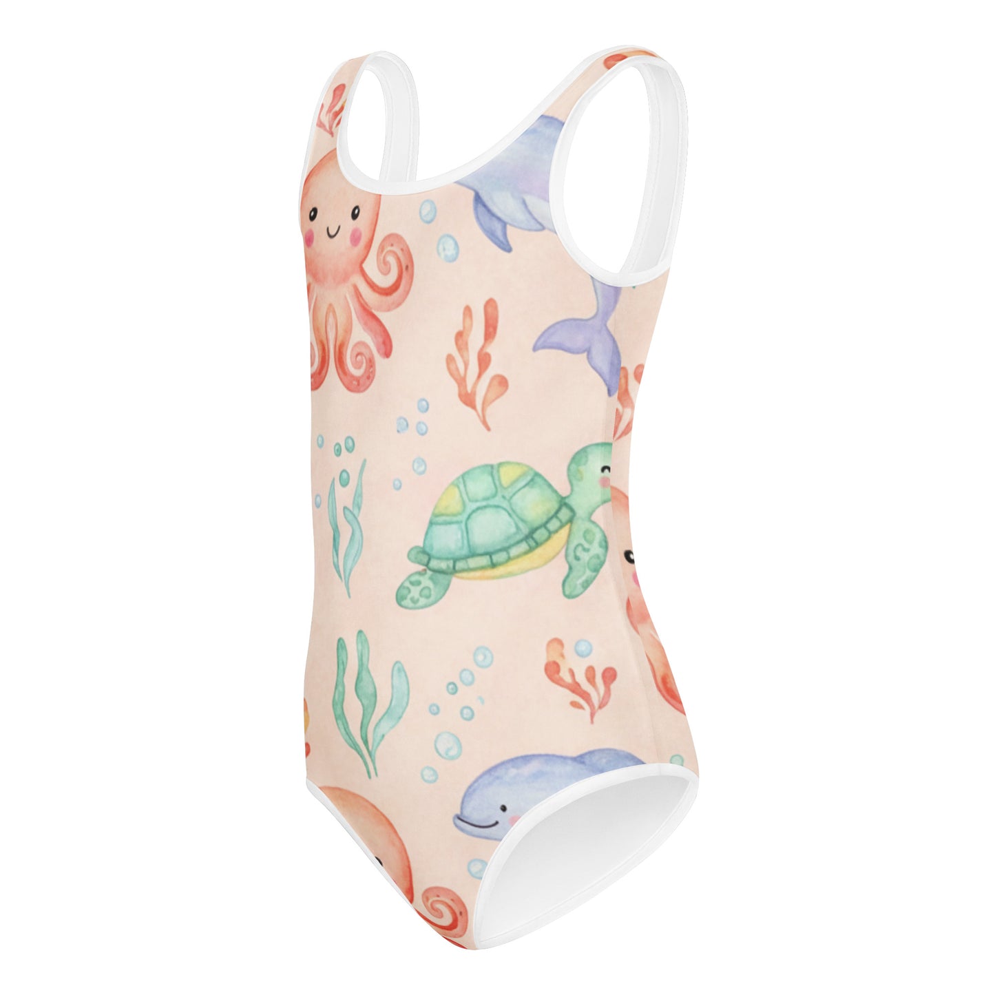 Girls Tropical Floral Swimsuit – Cute Kids One-Piece Peach Summer Swimwear 7