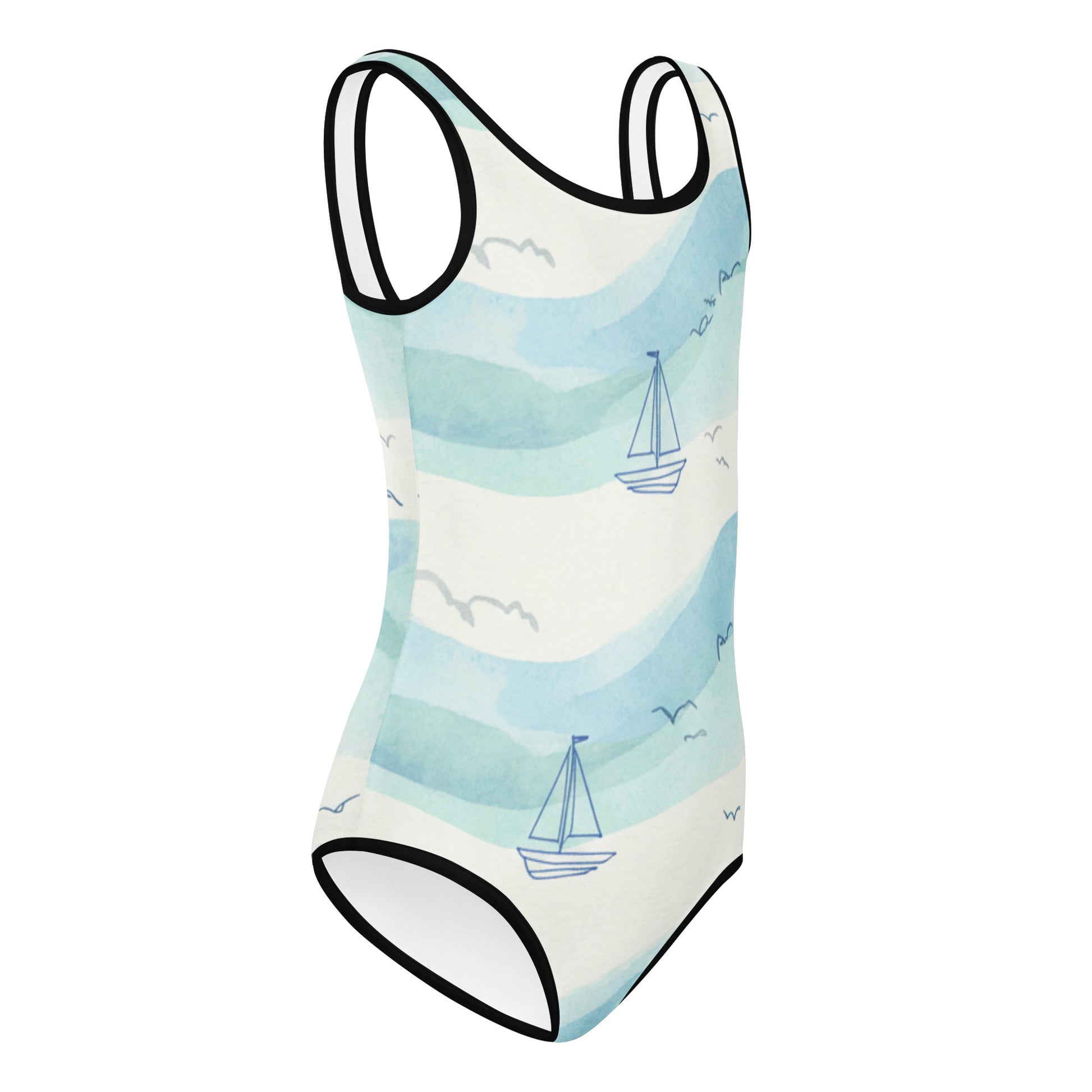 Kids Swimsuit – White Botanical Print Girls One-Piece | Eco-Friendly Stretch Swimwear for Beach & Pool 7