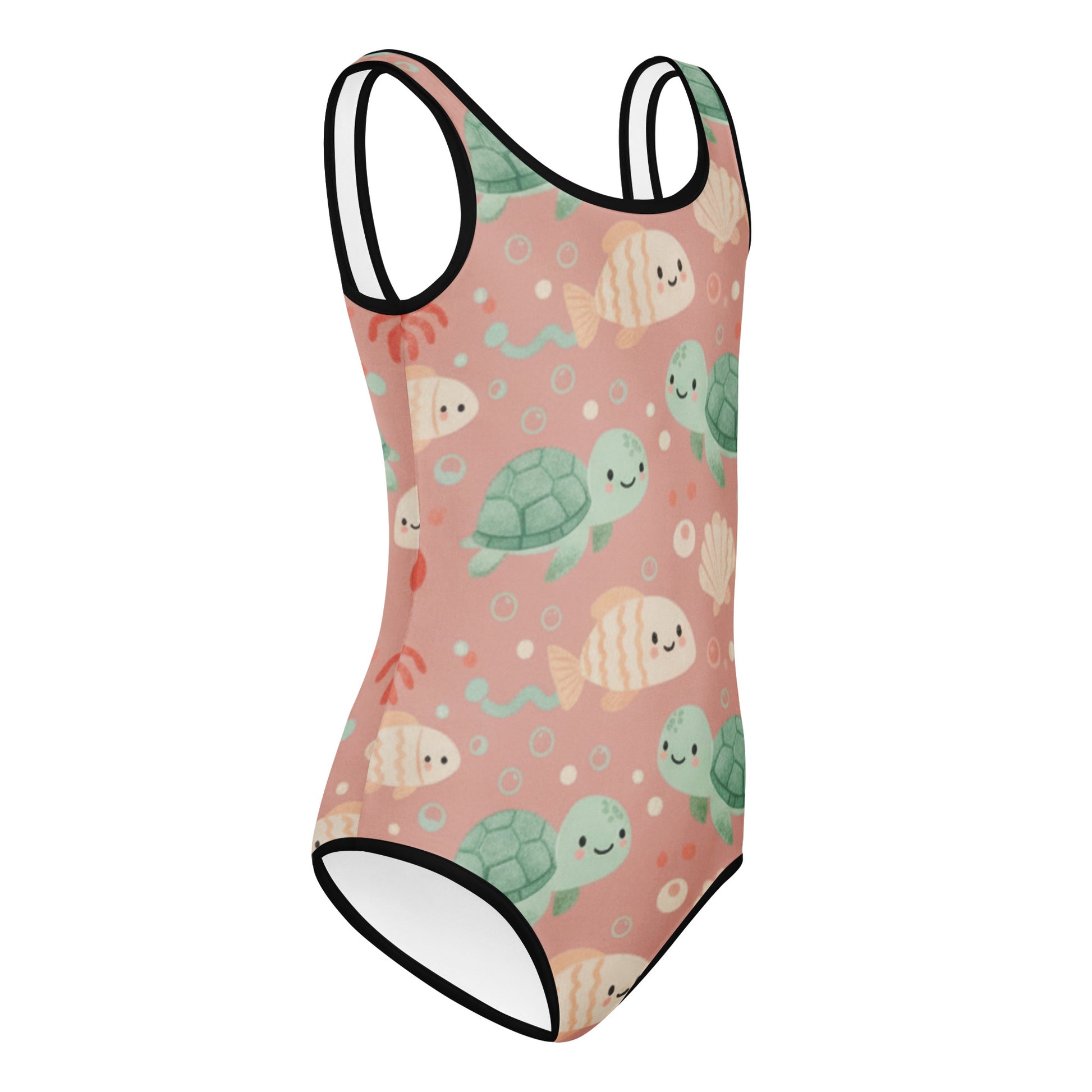 Girls Ocean Blue Swimsuit – Cute Kids One-Piece Underwater Print Summer Swimwear 7