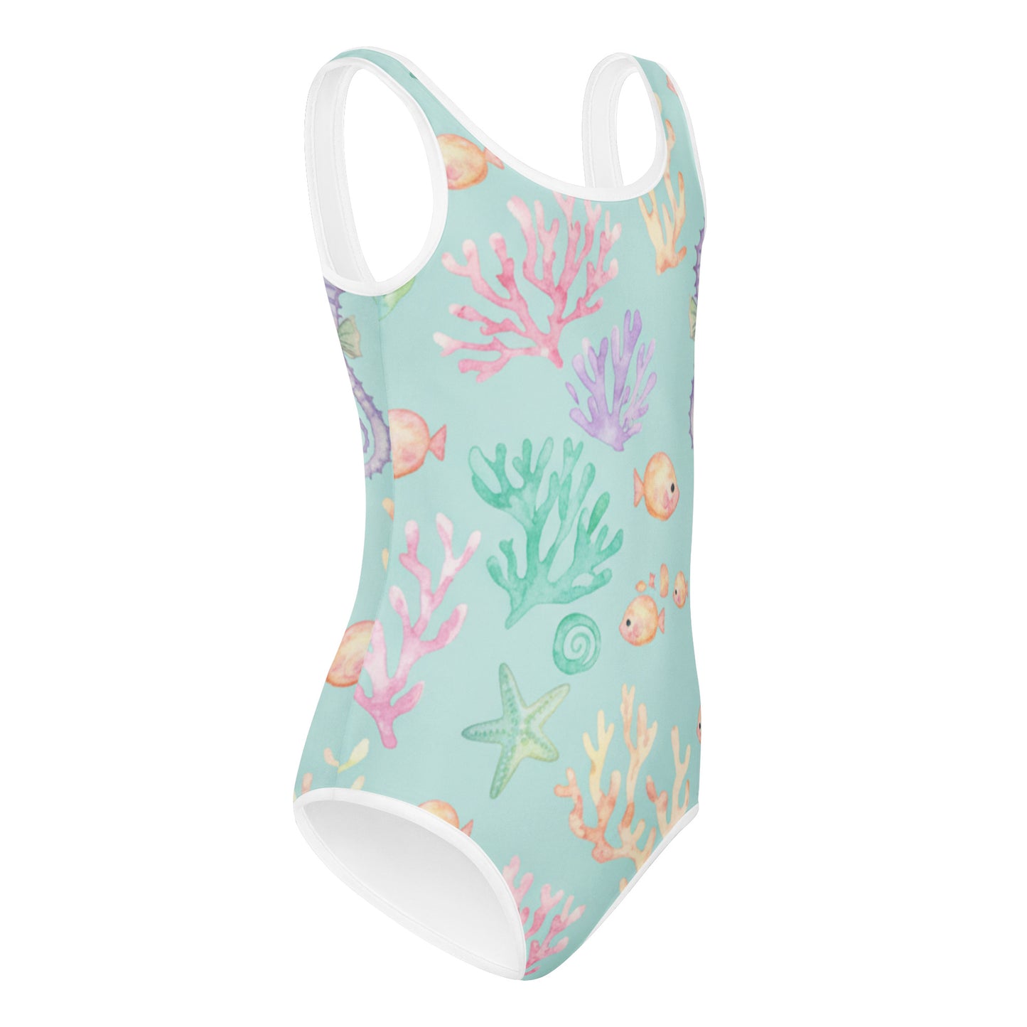 Girls Botanical Garden Swimsuit – Cute Kids One-Piece Mint Floral Summer Swimwear 7