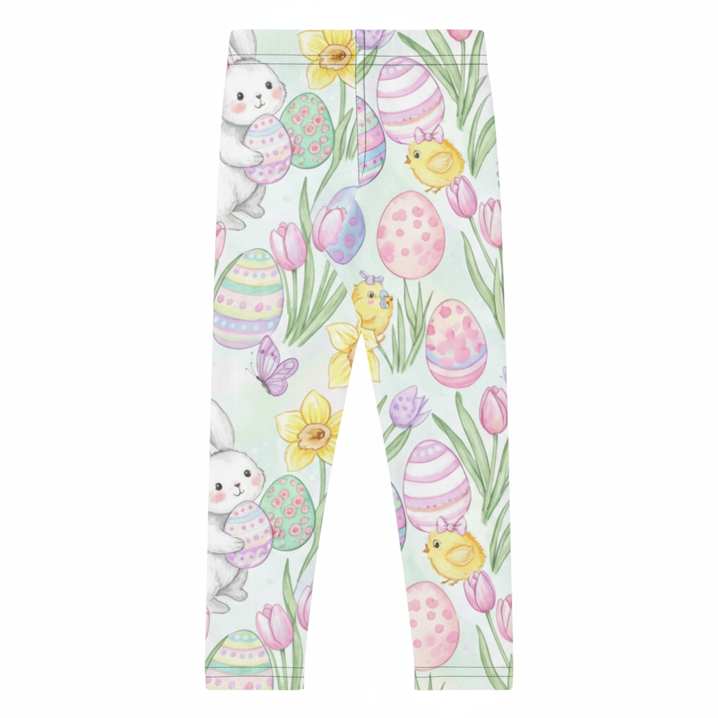 Kids Easter Leggings – Cute Girls Pastel Bunny & Tulip All-Over Print for Easter & Spring Playdates