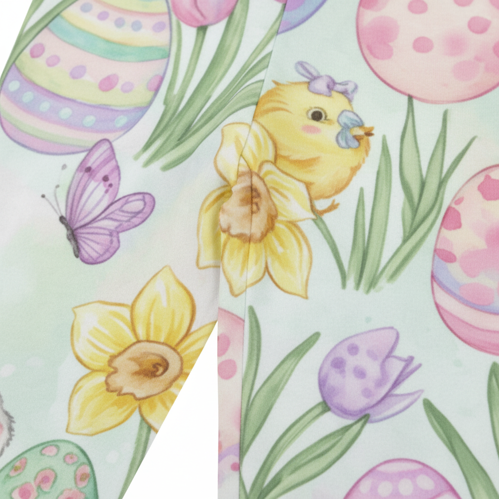 Kids Easter Leggings – Cute Girls Pastel Bunny & Tulip All-Over Print for Easter & Spring Playdates