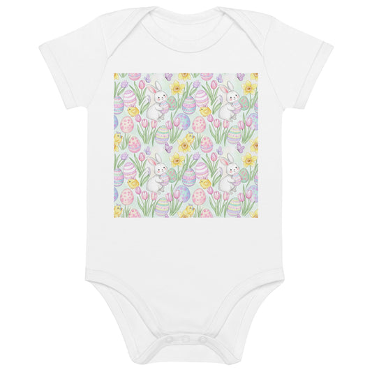 Organic Cotton Easter Baby Bodysuit – Cute Watercolour Bunny & Chicks Onesie for Baby's First Easter 12-18m