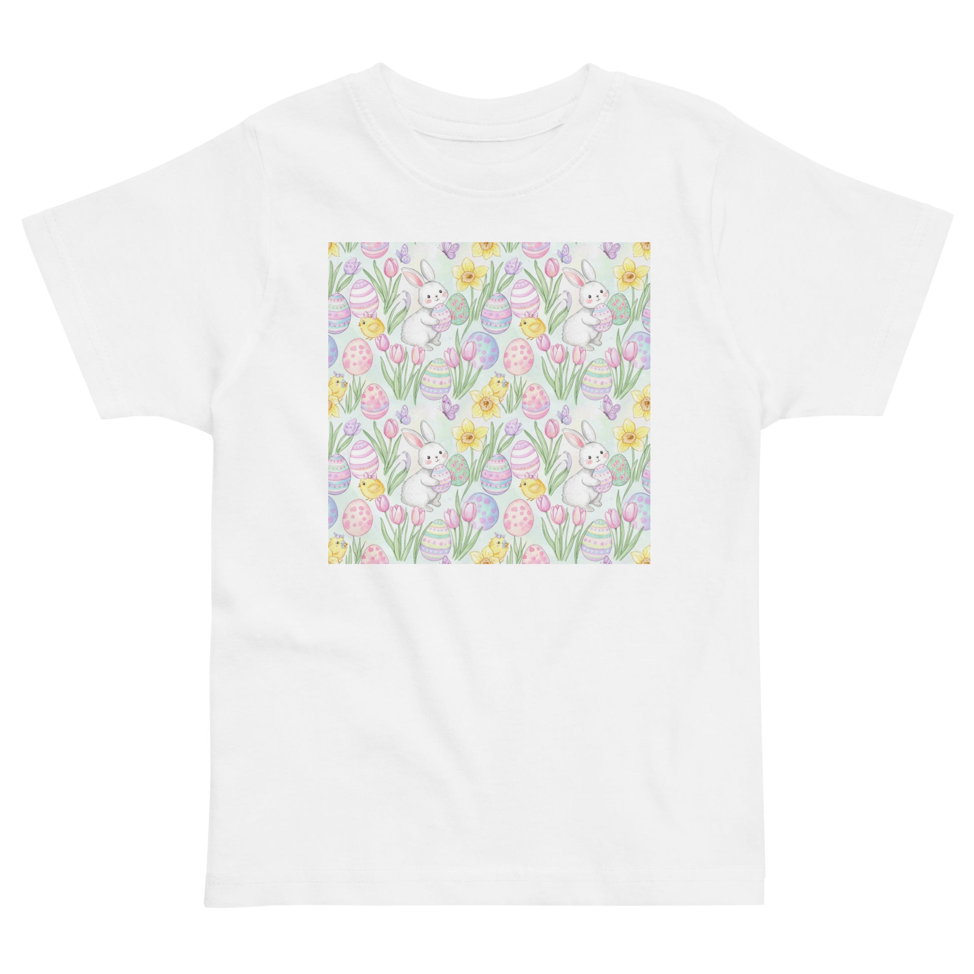 Toddler Easter T-Shirt – Cute Kids Spring Chicks, Eggs & Flowers All-Over Print Tee for Boys & Girls