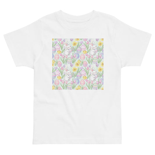 Toddler Easter T-Shirt – Cute Kids Spring Chicks, Eggs & Flowers All-Over Print Tee for Boys & Girls