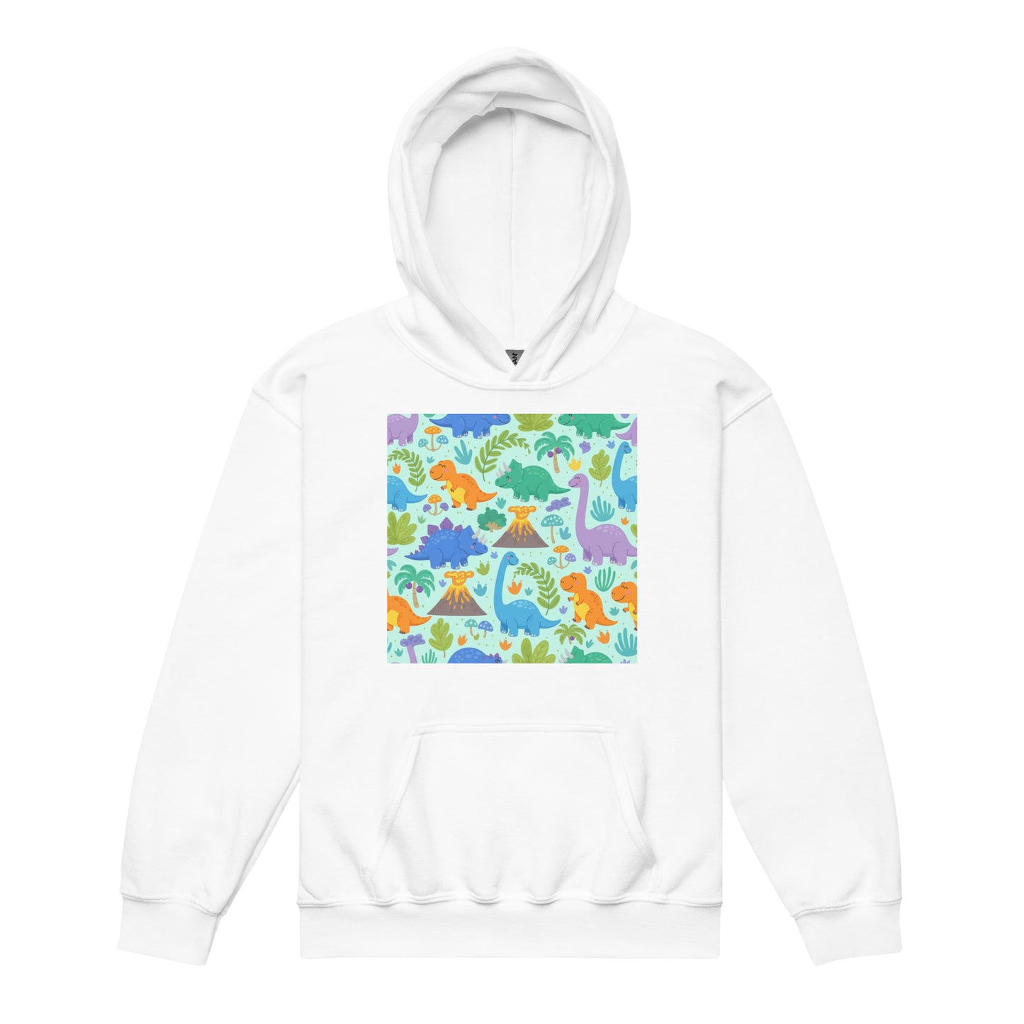 Kids Dinosaur Hoodie – Jurassic All-Over Print Fleece Pullover for Boys & Girls XL